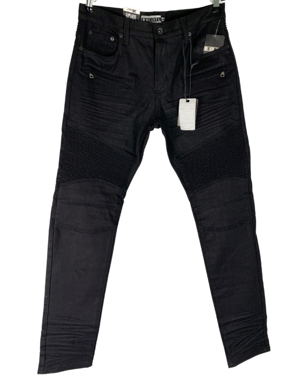 Decibel Men’s Slim Straight Jeans in Black Zip Accent Mens 36 Y2K Moto Skater